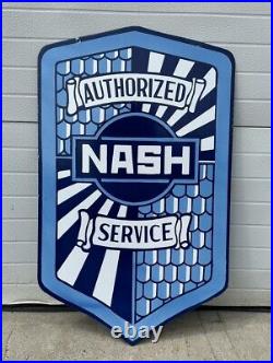 Vintage Porcelain Nash Service Sign Gas Oil Rambler Metropolitan Double Sided