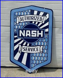 Vintage Porcelain Nash Service Sign Gas Oil Rambler Metropolitan Double Sided