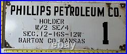 Vintage Porcelain Oil Field Sign Phillips Petroleum Co. Barton County Kansas