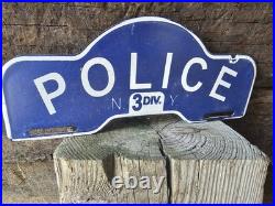 Vintage Porcelain Police N. Y. P. D New York Porcelain Car Tag Sign 11 X 4