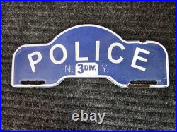 Vintage Porcelain Police New York 3rd Division Porcelain Car Tag Sign 11 X 4