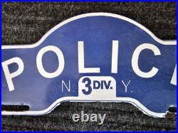 Vintage Porcelain Police New York 3rd Division Porcelain Car Tag Sign 11 X 4