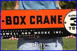 Vintage Porcelain Shaw Box Crane Sign Industrial Machine 3 Tons orange Original