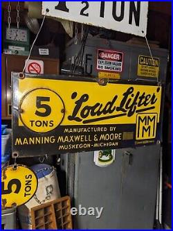 Vintage Porcelain Sign Advertising Load Lifter Manning Maxwell & Moore Sign