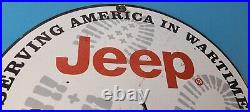 Vintage Porcelain Sign Jeep Vehicles War Time 4 Wheel Drive Army Gas Pump Sign