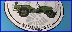 Vintage Porcelain Sign Jeep Vehicles War Time 4 Wheel Drive Army Gas Pump Sign