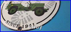 Vintage Porcelain Sign Jeep Vehicles War Time 4 Wheel Drive Army Gas Pump Sign