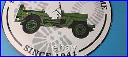 Vintage Porcelain Sign Jeep Vehicles War Time 4 Wheel Drive Army Gas Pump Sign