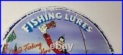 Vintage Porcelain Sign Paw Paw Bait Goofy Fishing Sign Gas Service Pump Sign