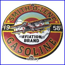 Vintage Porcelain Smitholene Gasoline Sign Aviation Service Gas Pump Sign