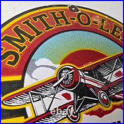 Vintage Porcelain Smitholene Gasoline Sign Aviation Service Gas Pump Sign