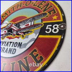 Vintage Porcelain Smitholene Gasoline Sign Aviation Service Gas Pump Sign