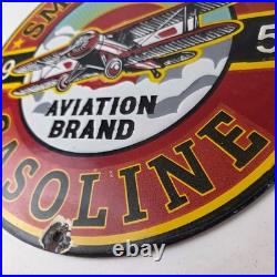 Vintage Porcelain Smitholene Gasoline Sign Aviation Service Gas Pump Sign