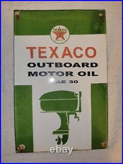 Vintage Porcelain Texaco Outboard Sign Motor Oil SAE 30 Gas Oil Boating Fishing
