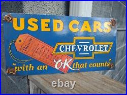 Vintage Porcelain Used Cars Chevrolet Parts Gas Oil Automotive Service Sign