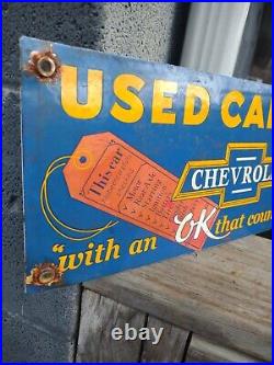 Vintage Porcelain Used Cars Chevrolet Parts Gas Oil Automotive Service Sign