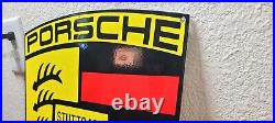 Vintage Porsche Auto Crest Porcelain Gas Service Station Pump Shield Sign