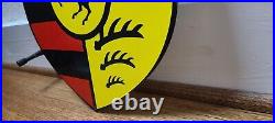 Vintage Porsche Auto Crest Porcelain Gas Service Station Pump Shield Sign