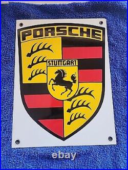 Vintage Porsche Crest Porcelain Metal Stuttgart Sign Germany Automotive Rare