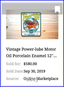 Vintage Power-lube Motor Oil Tiger 12 Porcelain Metal Gasoline Sign Powerine Co