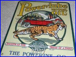 Vintage Power-lube Motor Oil Tiger 12 Porcelain Metal Gasoline Sign Powerine Co