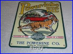 Vintage Power-lube Motor Oil Tiger 12 Porcelain Metal Gasoline Sign Powerine Co