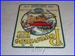 Vintage Power-lube Motor Oil Tiger 12 Porcelain Metal Gasoline Sign Powerine Co