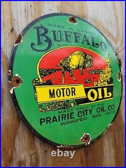 Vintage Prairie City Porcelain Metal Sign Buffalo Motor Oil Gas Station Man Cave