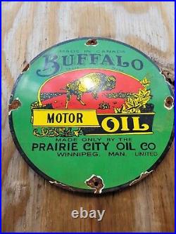 Vintage Prairie City Porcelain Metal Sign Buffalo Motor Oil Gas Station Man Cave