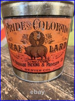 Vintage Pride Of Colorado 4 Lb Lard Tin Can Sign Denver Pig Farm Kitchen Decor