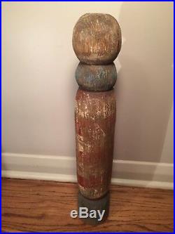 Vintage Primitive Folk Art Wood Barber Pole