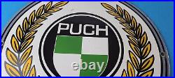 Vintage Puch Mopeds Sign Porcelain Gas Pump Service Bicycle Auto Bike Sign