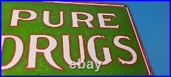 Vintage Pure Drugs Porcelain General Store Country Gas Oil Pump Plate Sign