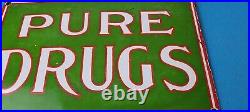 Vintage Pure Drugs Porcelain Sign General Store Country Gas Pump Plate Sign