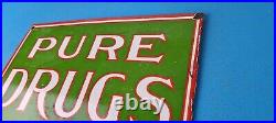 Vintage Pure Drugs Porcelain Sign General Store Country Gas Pump Plate Sign