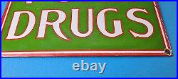 Vintage Pure Drugs Porcelain Sign General Store Country Gas Pump Plate Sign