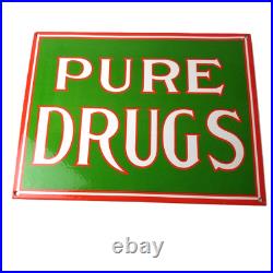 Vintage Pure Drugs Sign Porcelain General Store Country Gas Oil Pump Sign Vintage Pure Drugs Sign Porcelain General Store Country Gas Oil Pump Sign
