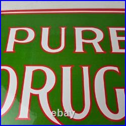 Vintage Pure Drugs Sign Porcelain General Store Country Gas Oil Pump Sign