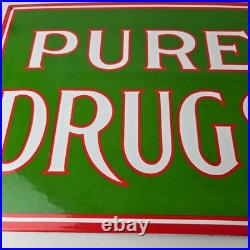 Vintage Pure Drugs Sign Porcelain General Store Country Gas Oil Pump Sign