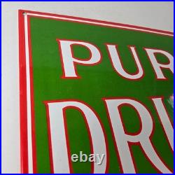 Vintage Pure Drugs Sign Porcelain General Store Country Gas Oil Pump Sign