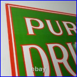 Vintage Pure Drugs Sign Porcelain General Store Country Gas Oil Pump Sign Vintage Pure Drugs Sign Porcelain General Store Country Gas Oil Pump Sign