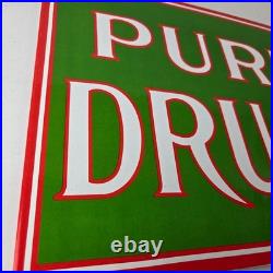 Vintage Pure Drugs Sign Porcelain General Store Country Gas Oil Pump Sign