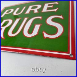 Vintage Pure Drugs Sign Porcelain General Store Country Gas Oil Pump Sign
