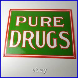 Vintage Pure Drugs Sign Porcelain General Store Country Gas Oil Pump Sign Vintage Pure Drugs Sign Porcelain General Store Country Gas Oil Pump Sign