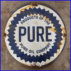 Vintage Pure Products Old Us Gasoline Oil Gas Pump Enamel Porcelain Sign