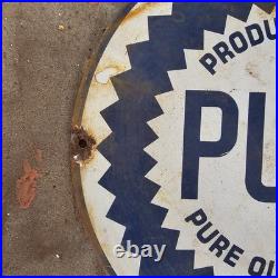 Vintage Pure Products Old Us Gasoline Oil Gas Pump Enamel Porcelain Sign