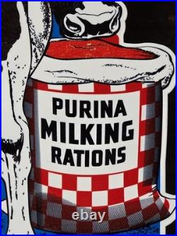 Vintage Purina Milking Rations Porcelain Sign A Ton Of Milk Per Cow Feed 8×12
