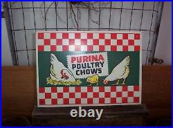 Vintage Purina Poultry Chows Metal Sign 1950s Old Chicken Feed Seed Farm Adv