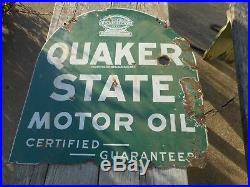 Vintage QUAKER STATE TOMBSTONE Motor Oil DSP Porcelain Lollipop Advertising SIGN