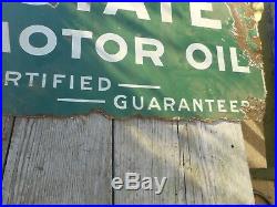 Vintage QUAKER STATE TOMBSTONE Motor Oil DSP Porcelain Lollipop Advertising SIGN